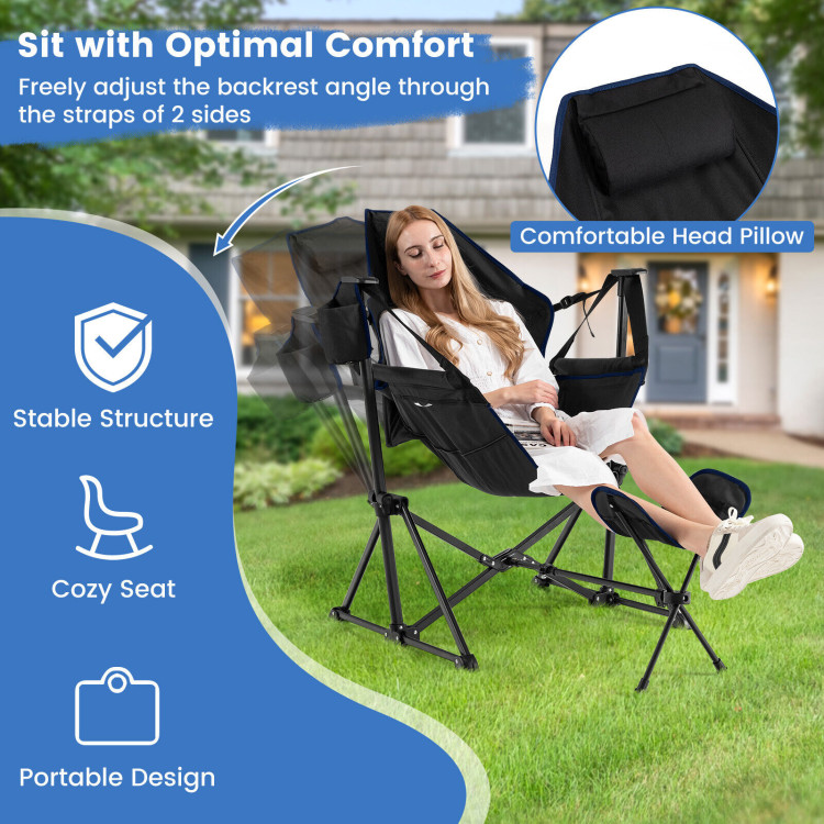Hammock Camping Chair with Retractable Footrest and Carrying Bag-BlackCostway Gallery View 3 of 10